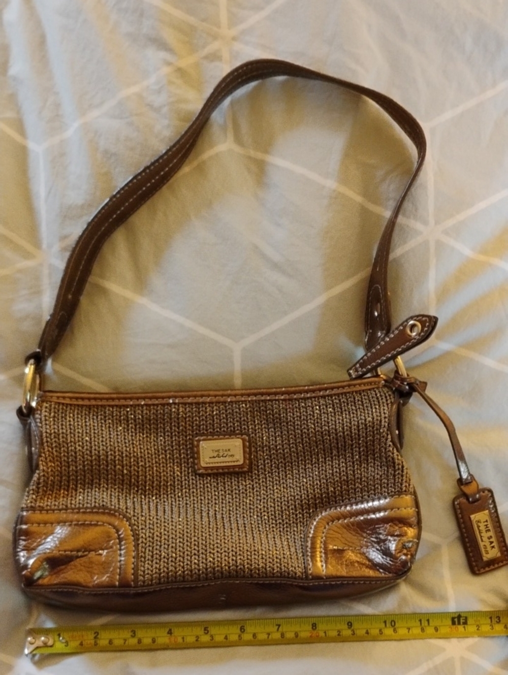 The SAK Gold Woven Shoulder Bag with Leather Trim